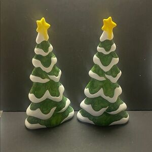Green and White Ceramic Christmas Tree Set Vtg department 56
